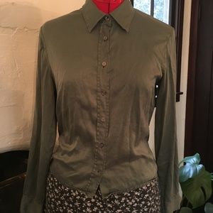Green Silk Button Up Blouse